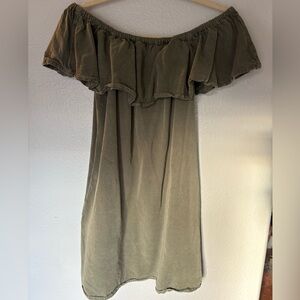 Topshop Olive Green Off-Shoulder Dress